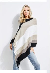 Guess Striped Asymmetrical Poncho Stylish Office Blankets