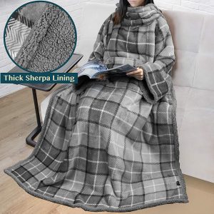 Premium Sherpa Fleece Blanket with Sleeves Stylish Office Blankets